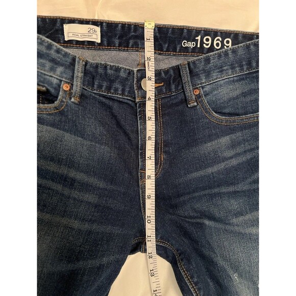 Gap Jeans 1969 Real Straight Distressed Women’s R 29 Dark Blue Denim - Picture 8 of 10